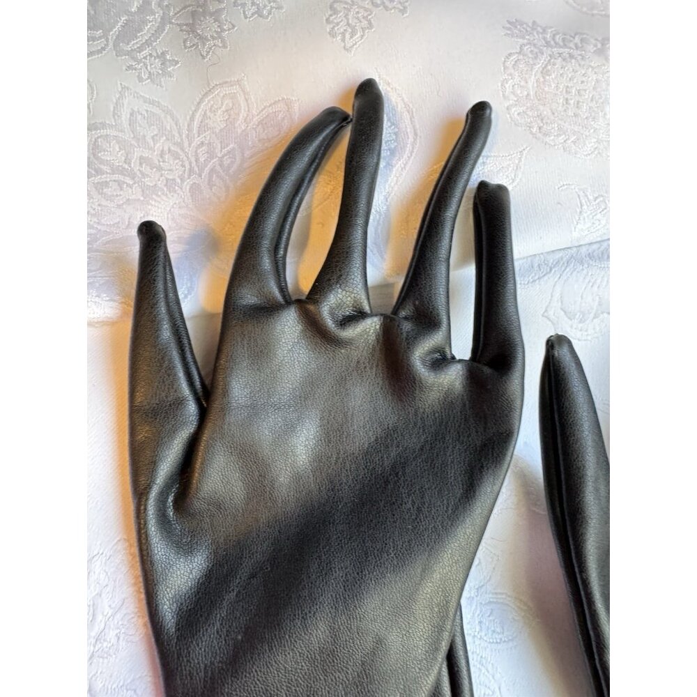 SKIMS Women S Faux Leather Formal Prom Length Long Gloves Onyx Black NEW No Tags - Picture 4 of 10